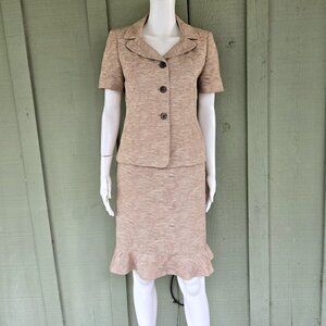 LE SUIT Beige Textured Career Skirt Suit 4P Petite 4